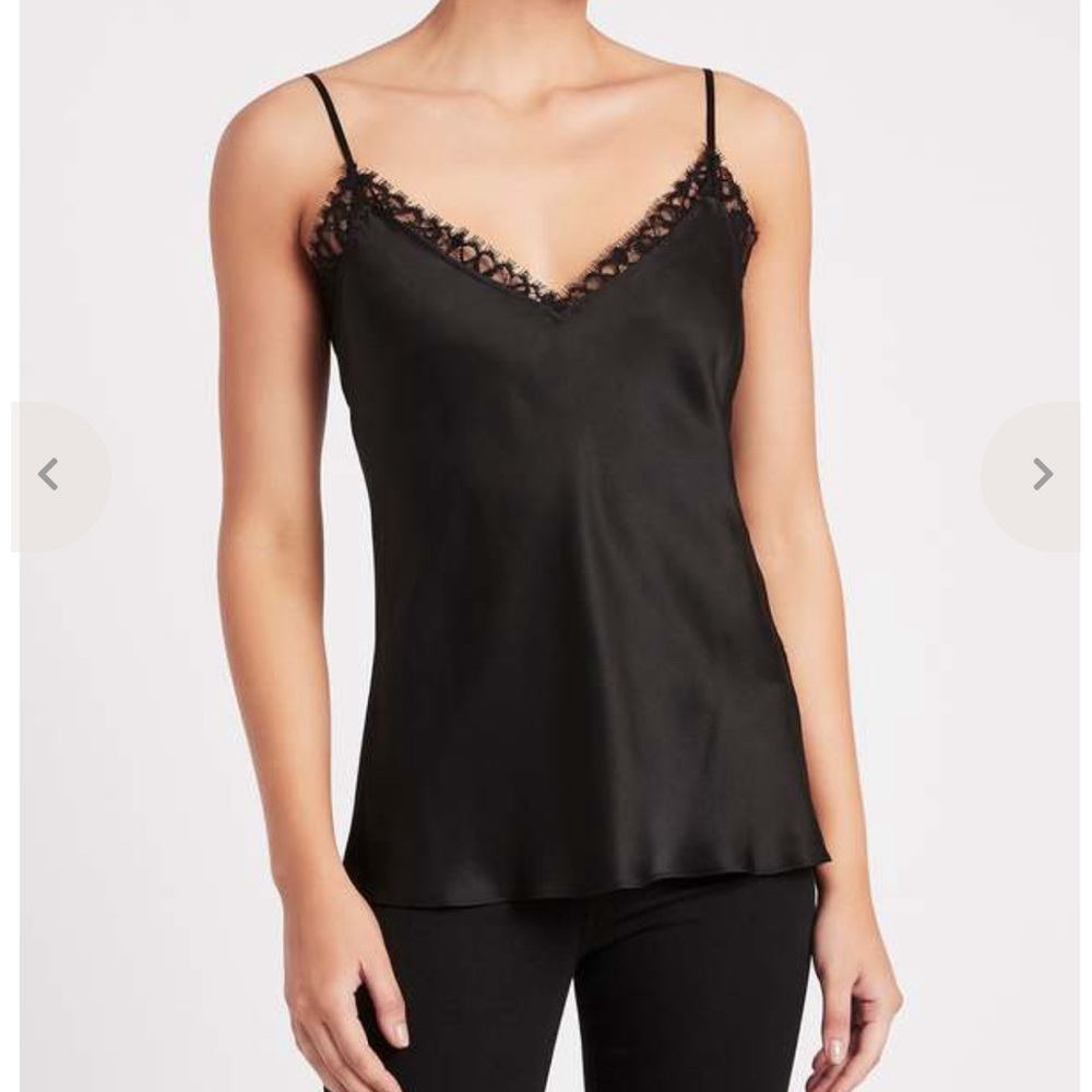 Frame lace 100%silk lace black cami small adjustable  strap. Very elegant.
